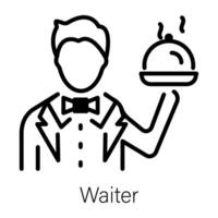 A linear icon of waiter serving a dish vector
