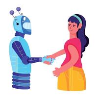Robot interaction with human, flat style illustration vector