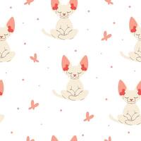 Seamless pattern. Cute sphinx in lotus pose meditating, butterflies vector