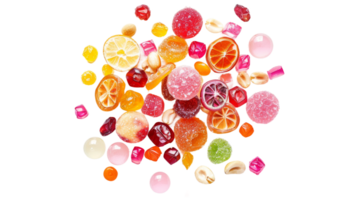 Colorful candy crafted from a mixture of nuts and dried fruits, on the transparent background, Format png