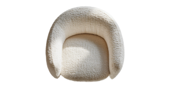Top view of boucle white armchair on the transparent background, Format png