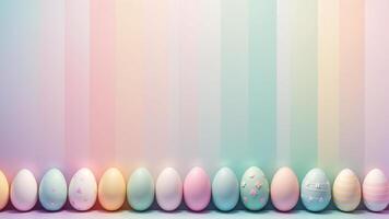 Easter decorative scene adorned align one lines colorful pastel eggs with patterned and pastel backdrop with free space for creative design photo
