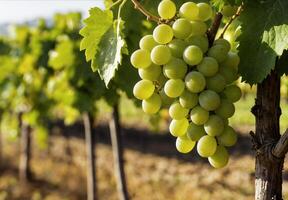 Cluster of Green Grapes on Vine in Vineyard photo