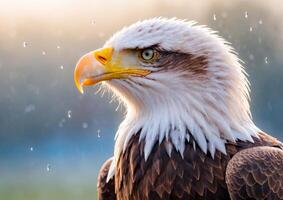 Bald Eagle Standing in Rain. photo