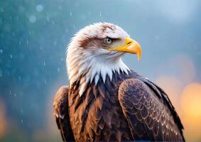 Bald Eagle Standing in Rain. photo