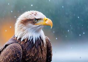 Bald Eagle Standing in Rain. photo