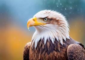 Bald Eagle Standing in Rain. photo