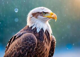 Bald Eagle Standing in Rain. photo
