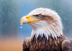 Bald Eagle Standing in Rain. photo