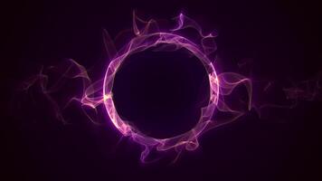 Looped screensaver with abstract magic ring made of smooth fire tongues floating on a dark purple background. Elegant ethereal shape animation with empty space for logo. Seamless vj loop , 4K 60fps video