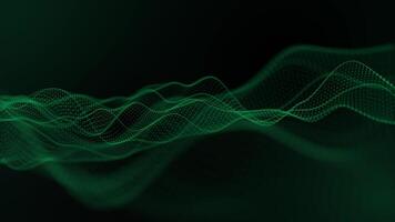 Seamless loop background with dark green wave form made of dots and lines smoothly float with glow effect. Wavy structure screensaver for digital science technology and vj performance. Looped 4K 60fps video