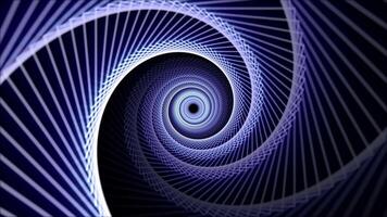 Abstract geometric tunnel with swirl structure of glowing lines and soft blue light. Mysterious round corridor animation for digital technology, science fiction and abstract art performance. 4K 60fps video