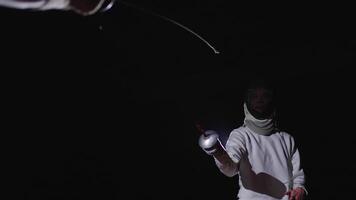 Epic Portrait Of Fencer During Fight On Fencing Track, View Against Bright Soffit, Athletic Man video
