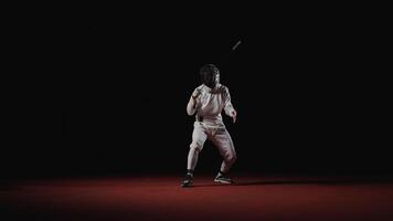 Work Out Of Fencer Aiming And Attacking Air, Sportsman Moving On Fencing Track, Slow Motion video
