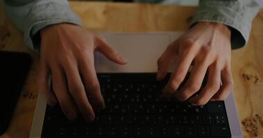 Freelancer With Laptop In Cafe, Closeup View Of Hands On Keyboard And Portrait, E-Learning And Work video