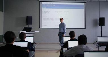 Middle-Aged Teacher Speaking In Classroom With School Students, Coding and Computer Science Classes video