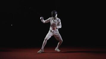 Full-Length View Of Fencer With Foil In Hand, Practicing To Fencing Alone In Fencing Track, Sports video