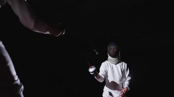 Fencer Attacking Opponent And Making Touche, Slow Motion Shot Of Fighting Of Two Swordsmen video
