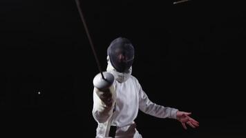 Brave Fencer With Epee Fighting With Rival On Fencing Track, Professional Sport And Hobby video
