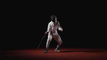 Athletic Men In Fencing Uniform And Protective Helmet Training Alone, Practicing Attack In Air video