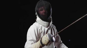 Defense And Counter-Attack In Fencing Fight, Portrait Of Exhausted Fencer With Foil In Hand video