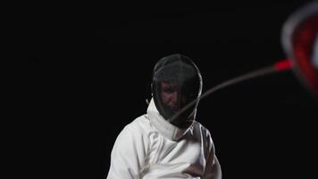 Portrait Of Fencer With Foil During Match, Frontal View, Sportsman Defending, Doing Counter-Attacks video