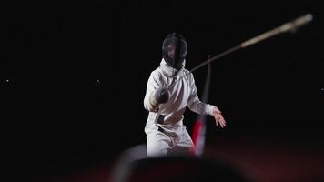 Portrait Of Professional Fencer With Epee Fighting On Fencing Track, View From Rival, Sport video
