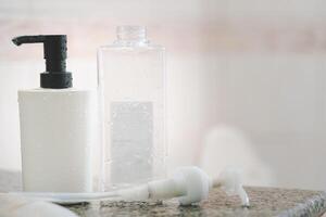 Refill to reduce plastic waste. soap or shampoo for refill. plastic bottles for refill liquid soap, shampoo and other products. Zero waste. Reuse reduce recycle concept. photo