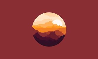 Landscape badge of mountains, calm river and silhouettes of pine trees, soft green gradations layered vector