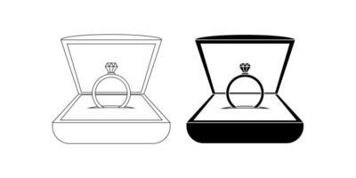 Wedding ring in box icon set isolated on white background vector