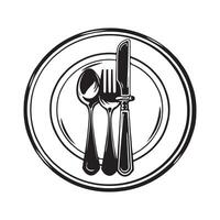fork and spoon, with plate restaurant logo design inspiration Isolated On white Backgrounds vector