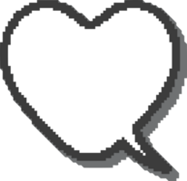 Pixel speech bubble for game design and chart. Retro chat box for dialog comment and messages. Conversation balloon heart shape. 8 bit cartoon element png