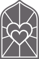 Church glass window. Gothic arch frame with medieval symbol. Vintage architecture element. Stained mosaic decoration with heart png