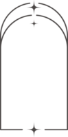 Outline frame with stars. Aesthetic border element. Minimal graphic arch shape. Y2k modern simple abstract figure with sparkles. Trendy geometric window png