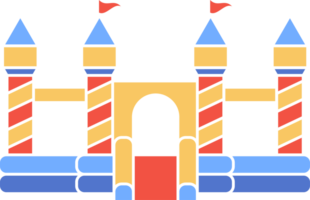 Bouncy castle color icon. Inflatable house trampoline with slide for jumping. Playground pictogram for kids zone amusement park and summer party. Inflated elastic equipment png