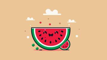 Cute Watermelon Character in Flat Design. This cute watermelon features a charming flat design, bringing a playful and refreshing touch to your project. Perfect for summer-themed designs vector