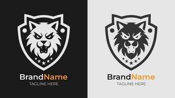 Dynamic monochrome shield logos featuring an angry cat head. Ideal for creating a strong, aggressive brand identity vector