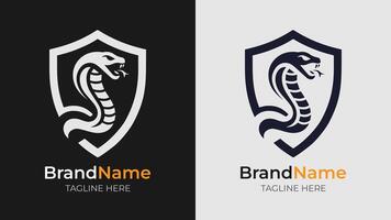 Striking black and white design showcasing an angry cobra and a shield. Great for mascots, logos, and branding projects vector