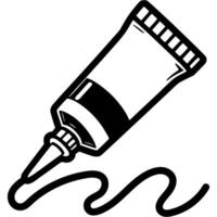 Tube of glue squeezes out an adhesive strip in a zigzag shape in monochrome. Simple minimalistic in black ink drawing on white background vector