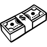 Stack of paper american dollar bills in monochrome. Simple minimalistic in black ink drawing on white background vector