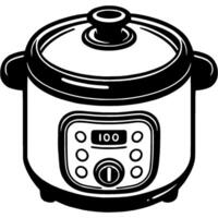 Modern pressure cooker with electronic dial in monochrome. Fast cooking device. Simple minimalistic in black ink drawing on white background vector