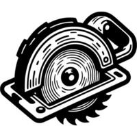 Powerful hand held circular saw in monochrome. Modern carpentry tool. Simple minimalistic in black ink drawing on white background vector