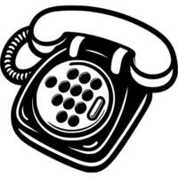 Wired push button home telephone in monochrome. Simple minimalistic in black ink drawing on white background vector