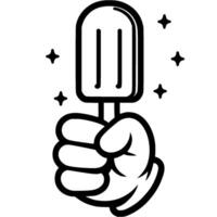 Child hand holding popsicle on stick in monochrome. Simple minimalistic in black ink drawing on white background vector