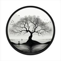 Circular silhouette of a majestic tree art style roots gripping tightly into the earthPrint vector