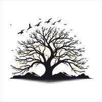 silhouette of big tree in summer on isolated white background Pro vector