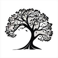 silhouette of big tree in summer on isolated white background Pro vector