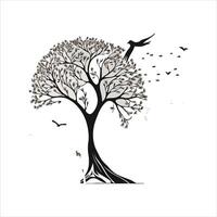 silhouette of big tree in summer on isolated white background Pro vector