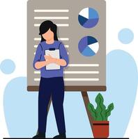 woman holding data with chart for business presentation vector