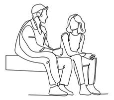 continuous one line drawing of two young workers. vector